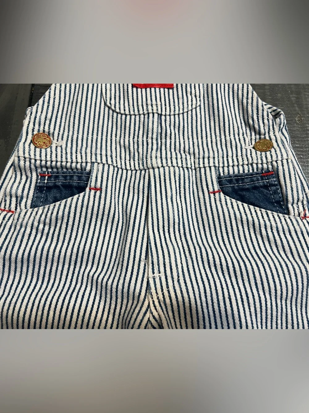OshKosh B'gosh Navy & White Pinstripe Denim Overalls